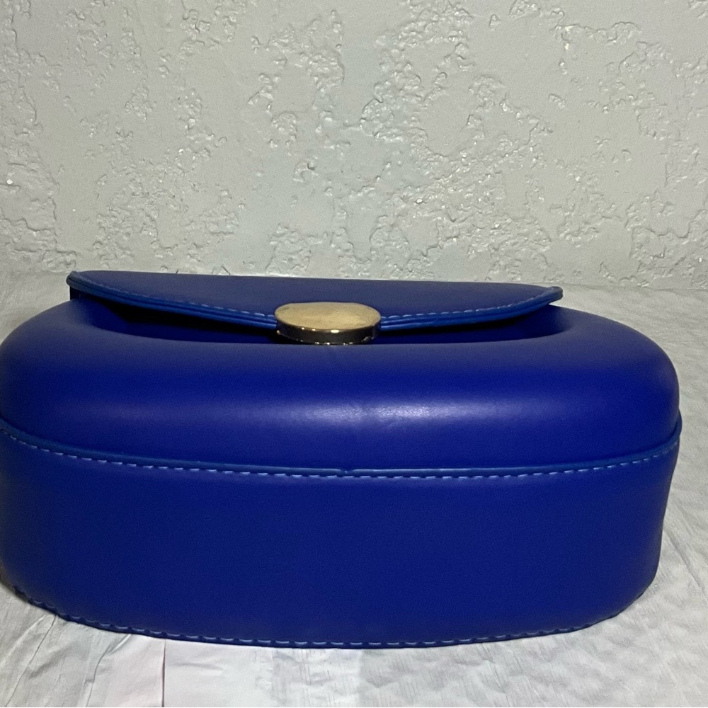 Royal Blue and Gold Crossbody Bag with Structured Design (#0155) - Picture 6 of 7